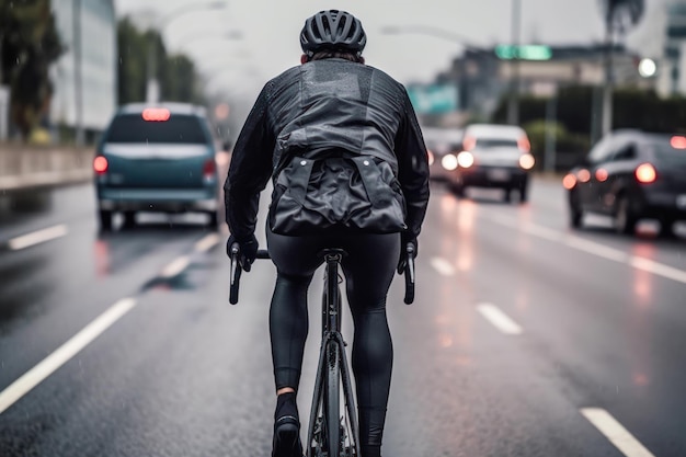 Le cycliste roule sur la chaussée pour les voitures générative ai