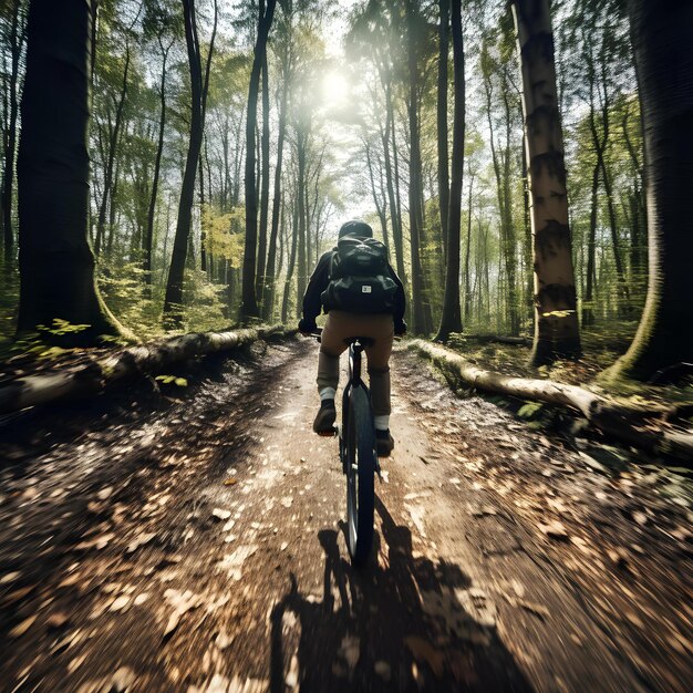 Le cycliste roule sur le fond de la nature