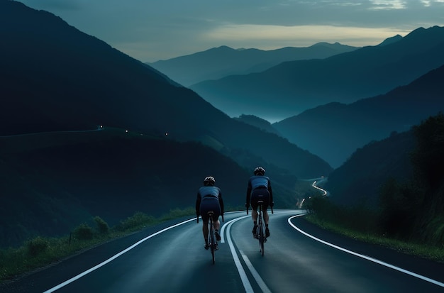 Un cycliste sur une route de montagne