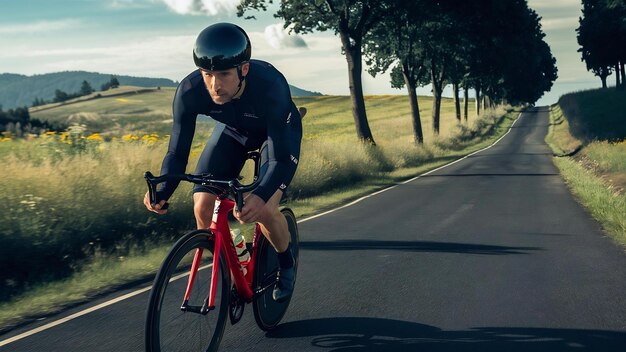 Un cycliste sur la route.