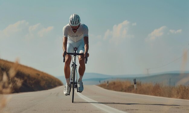 Un cycliste seul sur une route de campagne