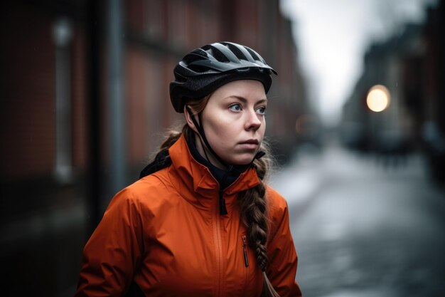 Une cycliste utilisant son vélo en plein air dans la ville créée avec l'IA générative