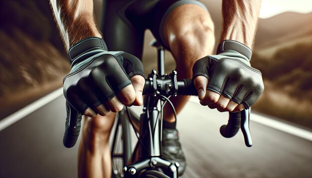 Les cyclistes mettent les mains sur le guidon du vélo de route