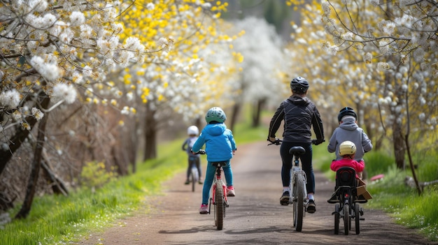 Des cyclistes savourant la beauté de la nature à vélo au milieu des arbres et de l'herbe AIG41
