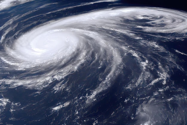 Un cyclone tropical est vu sur la terre.