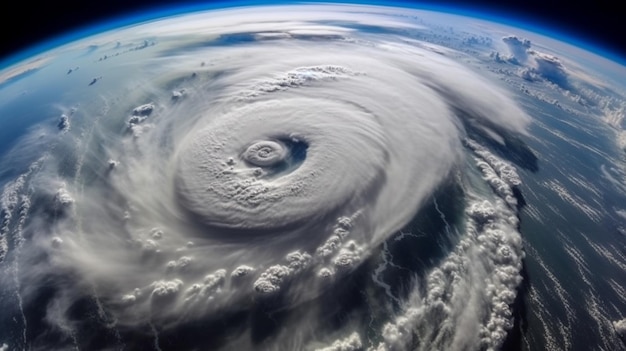 Un cyclone tropical est vu sur la terre.