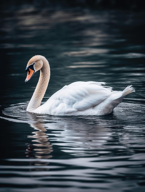 Un cygne généré par l'intelligence artificielle flotte dans un lac.