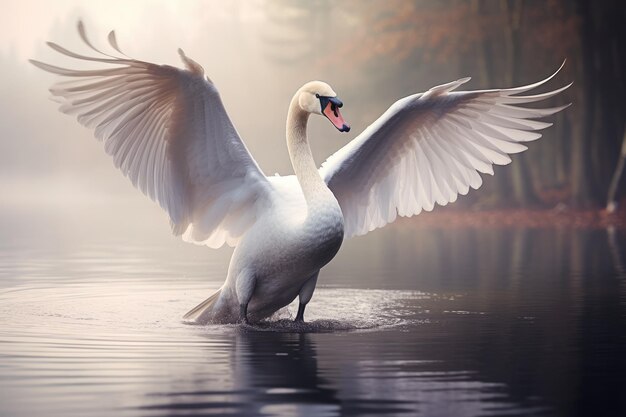 Photo un cygne glissant gracieusement sur un lac calme un majestueux cygne glissante gracieusement à travers un lac serein ai généré