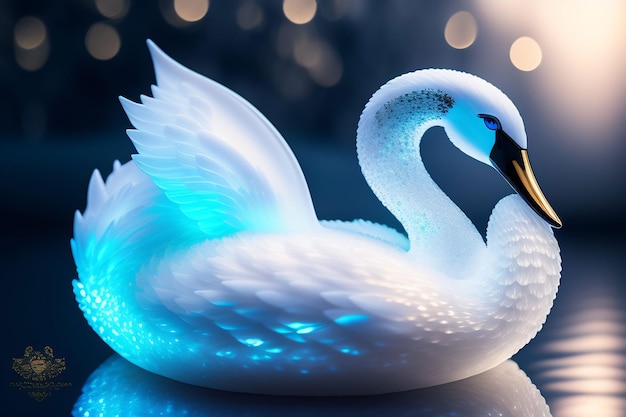 Un cygne avec des lumières bleues dessus