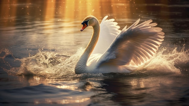 Un cygne majestueux glissant sur l'eau généré par l'IA