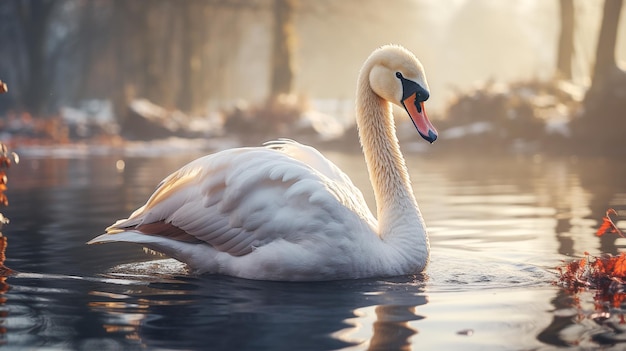 Le cygne majestueux reflète la beauté naturelle dans l'eau tranquille d'un étang