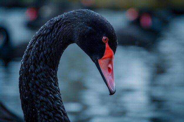 Photo le cygne noir sur la surface de l'eau de près