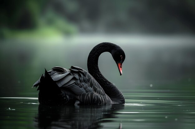 Le cygne noir sur la surface de l'eau de près