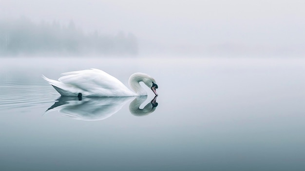 un cygne serein réfléchissant sur des eaux calmes