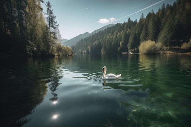 Le cygne solitaire plane sur le lac serein IA génératif