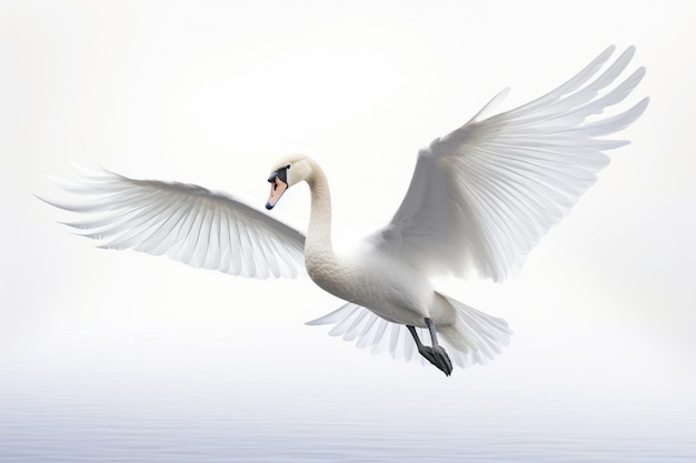 Le cygne volant sur fond blanc