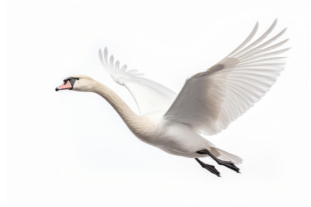 Le cygne volant sur fond blanc