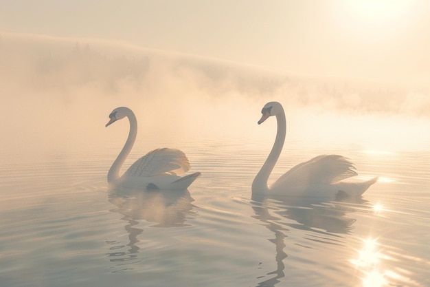 Des cygnes élégants glissent gracieusement sur un lac.