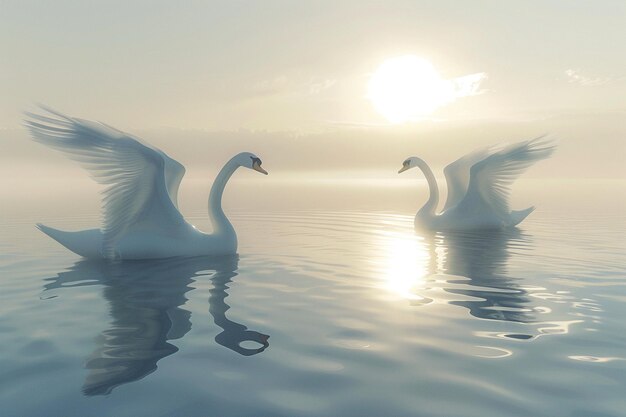 Photo des cygnes gracieux glissant sur des étangs vitrés