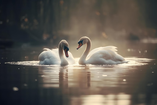 Cygnes nageant sur l'eau dans la nature Réseau de neurones généré par l'IA