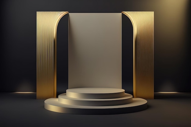 Cylindre 3D réaliste avec un podium de luxe et doré pour l'affichage du produit