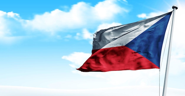 czech_republic agitant le drapeau de rendu 3D, sur un fond de ciel bleu. - image