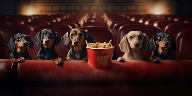 Des dachshunds mignons regardent un film.