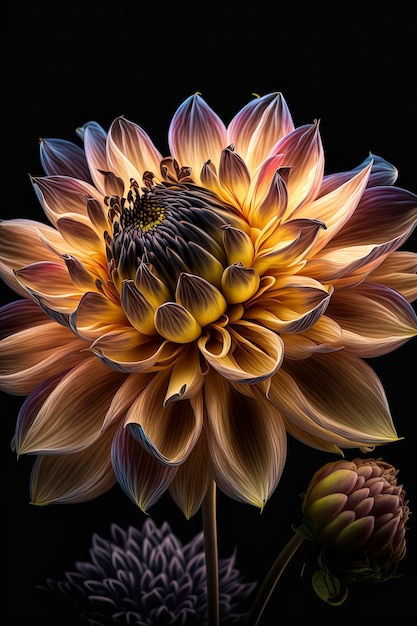 Dahlia Flowe avec fond sombre Dahlia Gros plan Generative AI