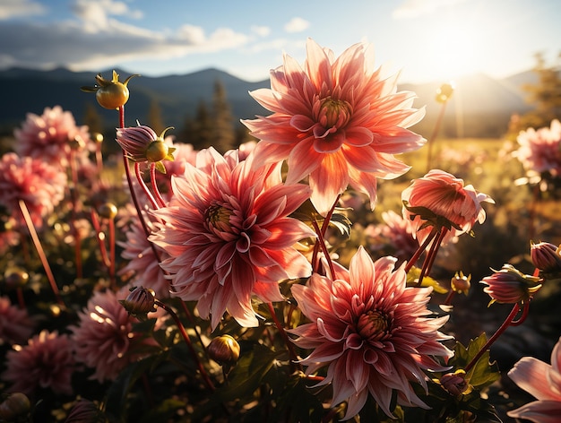 Dahlia Wonderland Prairie pleine de dahlias au soleil