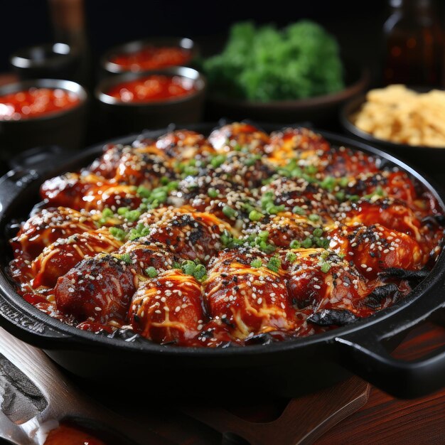 Photo dakgalbi poulet frit épicé avec des légumes poulet frit