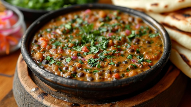 Dal Makhani indien avec du naan au beurre dans un dhaba