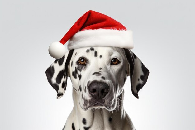 Dalmatien avec un chapeau de Père Noël à fond blanc AI générative