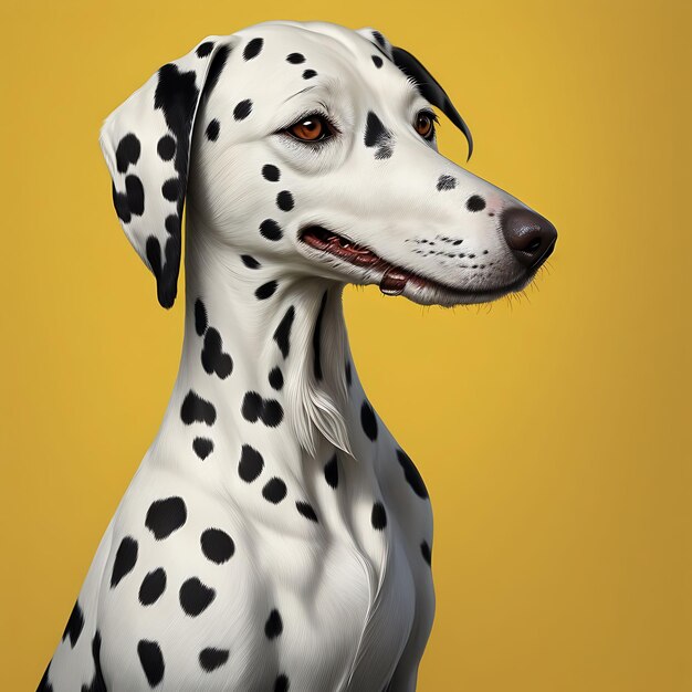 Un dalmatien mignon sur fond jaune