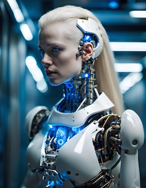 Dame cyborg sur le vaisseau étoile Portrait technologique généré par l'IA