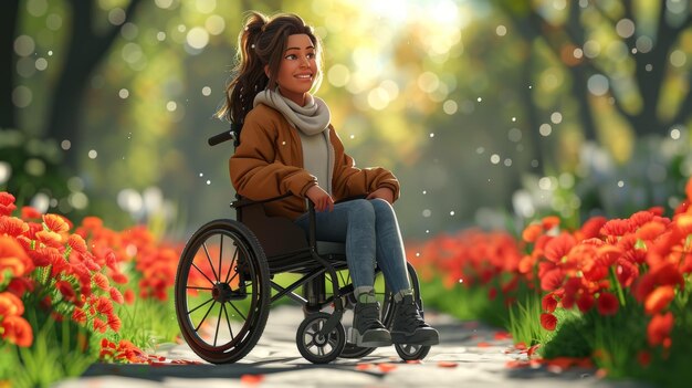 Une dame à mobilité limitée s'amusant avec une illustration vectorielle de dessin animé