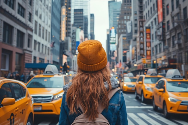 Une dame signalant un taxi dans une rue animée de la ville