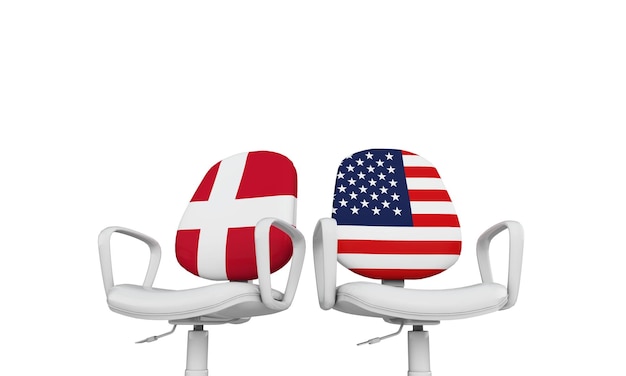 Le Danemark et les États-Unis président le concept de relation internationale Rendu 3D