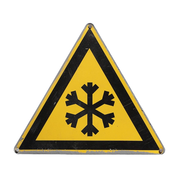 Danger d'avertissement de froid extrême neige signe triangle jaune isolé
