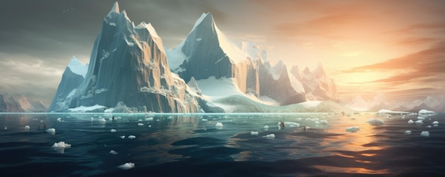 Danger caché d'iceberg et concept de réchauffement climatique IA générative
