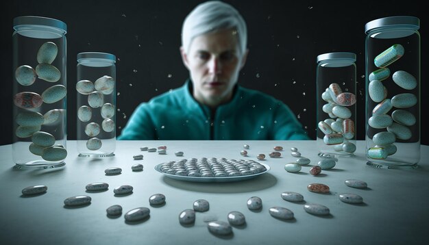 Photo dans un avenir proche, les gens sont nourris avec des pilules futuristes pour survivre rendu hyperréaliste