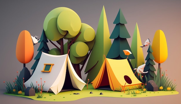 Dans les bois une illustration du camping d'été IA générative