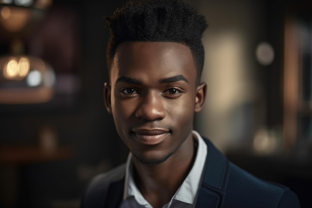 Dans Un Bureau Moderne Et Lumineux, Un Beau Jeune Homme D'affaires Afro-américain De 18 Ans Avec Un Grand Sourire Generative Ai Aig18