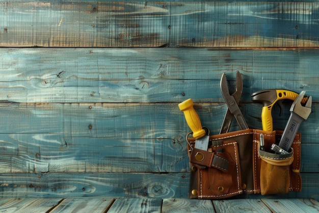 dans la ceinture d'outils sur des planches de bois avec un espace de copie