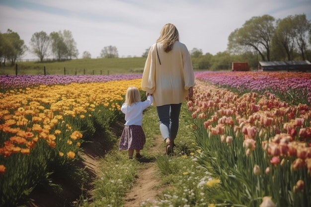 Dans ce champ de fleurs, l'amour s'épanouit entre mère et fille, Ai a généré