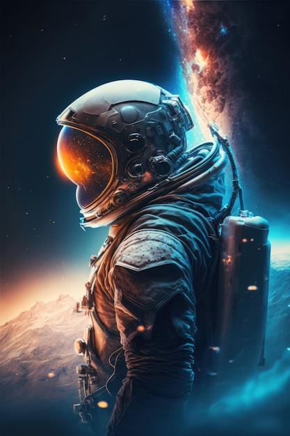 Dans le cosmos Cosmonaute en combinaison spatiale Belle image d'illustration Generative AI