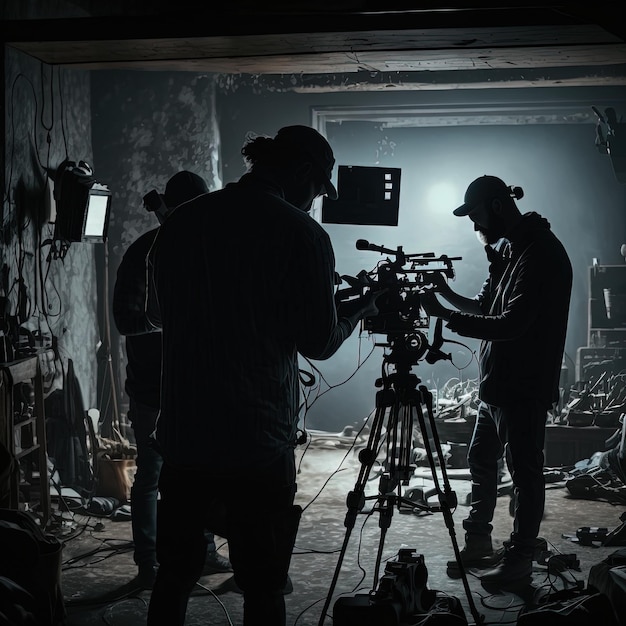 Photo dans les coulisses du tournage de la production vidéo et de l'éclairage pour le film