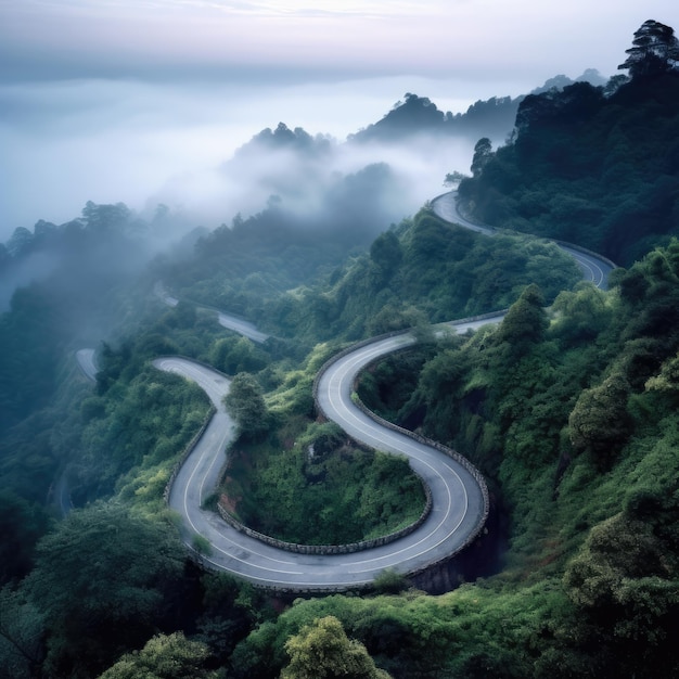 Dans les environnements montagneux avec des montagnes Vous pouvez voir une autoroute éloignée de la conduite automobile