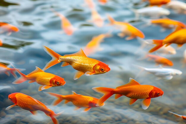 Photo dans l'étreinte pacifique, de beaux poissons rouges s'épanouissent dans un étang