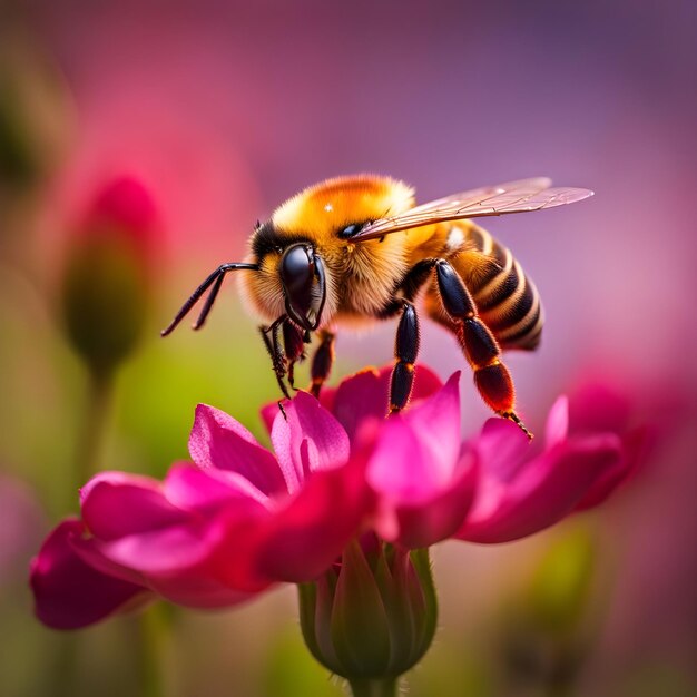 dans une fleur de rubis recueillant du nectar d'abeille