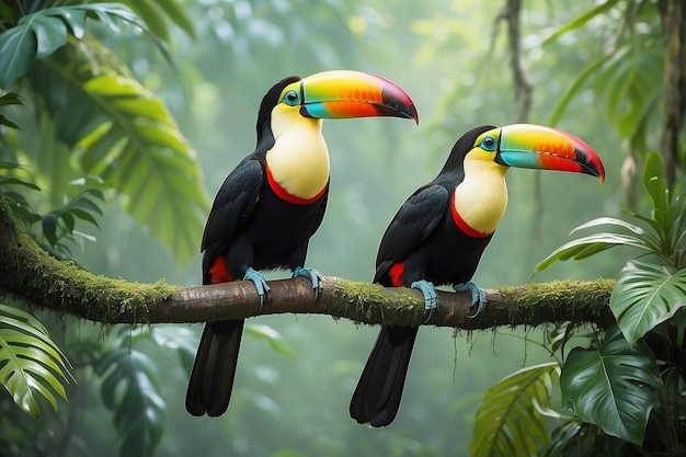 Dans les forêts luxuriantes du Costa Rica, les toucans à billes de quille du paradis tropical